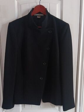 Ellen Tracy Black Asymmetrical Button Blazer Jacket Vtg 90's